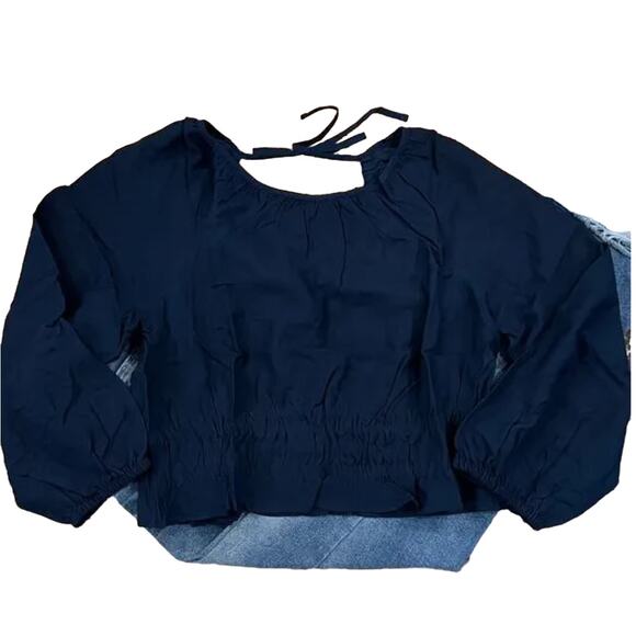 NWT Madewell Deep Indigo Navy Blue Twill Tie-Back Cutout Top - SIZE XL - Picture 3 of 9